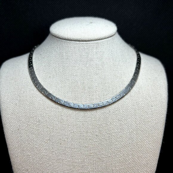 Sterling Silver 925 Flattened Curb Herringbone Necklace 18'' L Spring Ring Clasp - Picture 1 of 11
